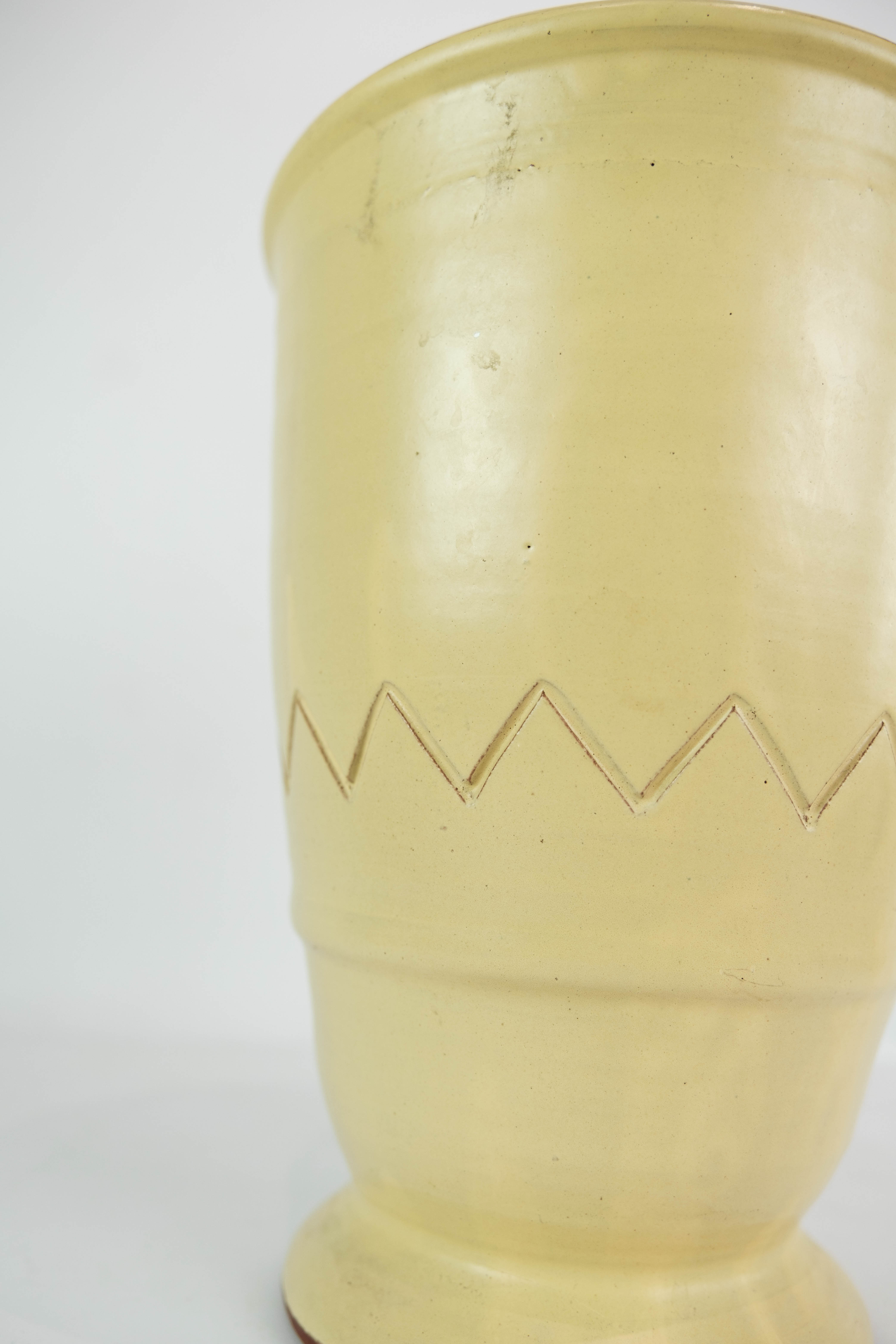 Ceramic vase with light glaze and simpel pattern of unknown Danish artist, 1960s