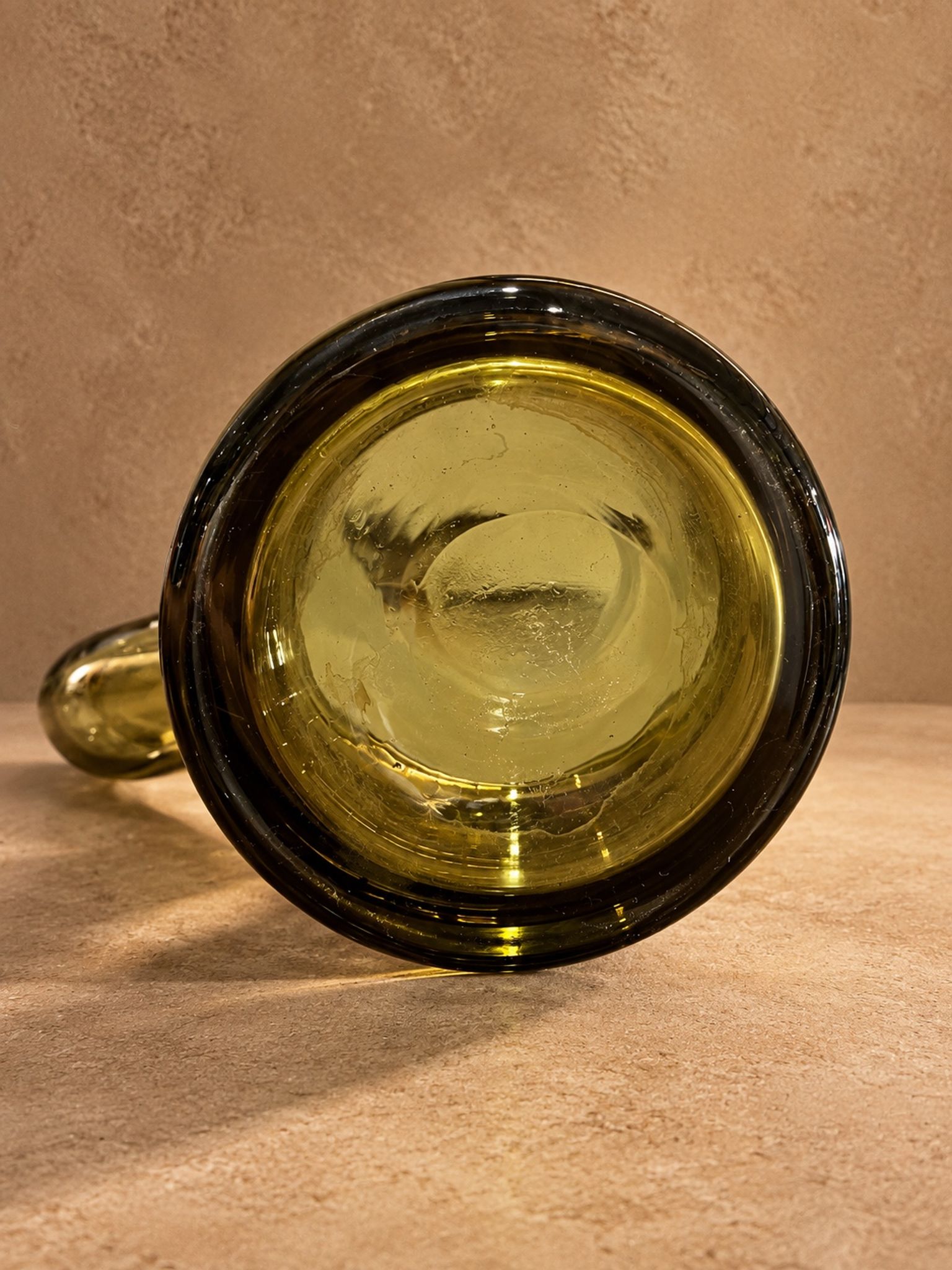 Vintage service in olive green tinted glass, Czechoslovakia, circa 1970.