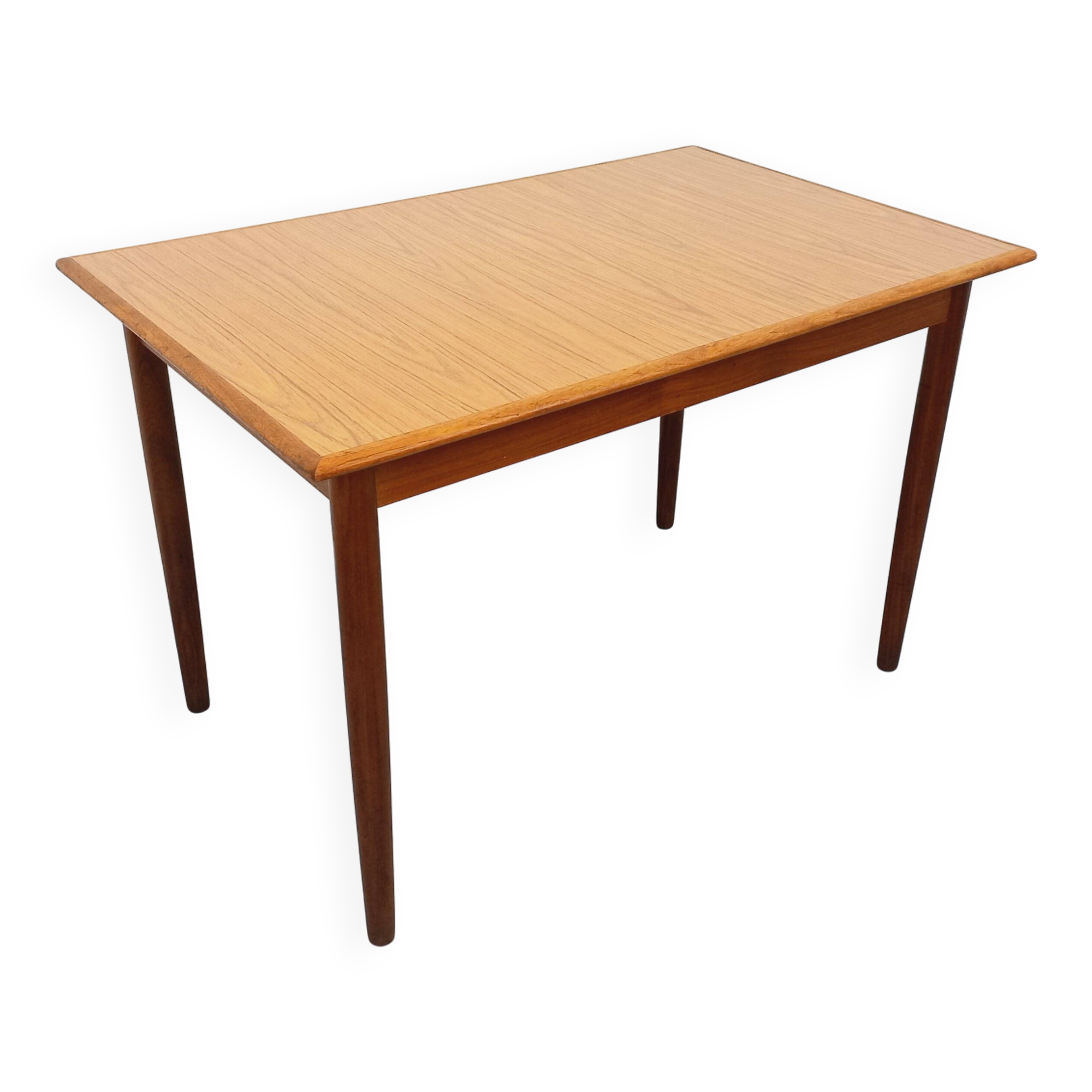 Rectangular dining table in vintage Scandinavian style made of teak and melamine.