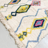 Moroccan Berber carpet azilal ecru with patterns and colored diamonds 244x161cm