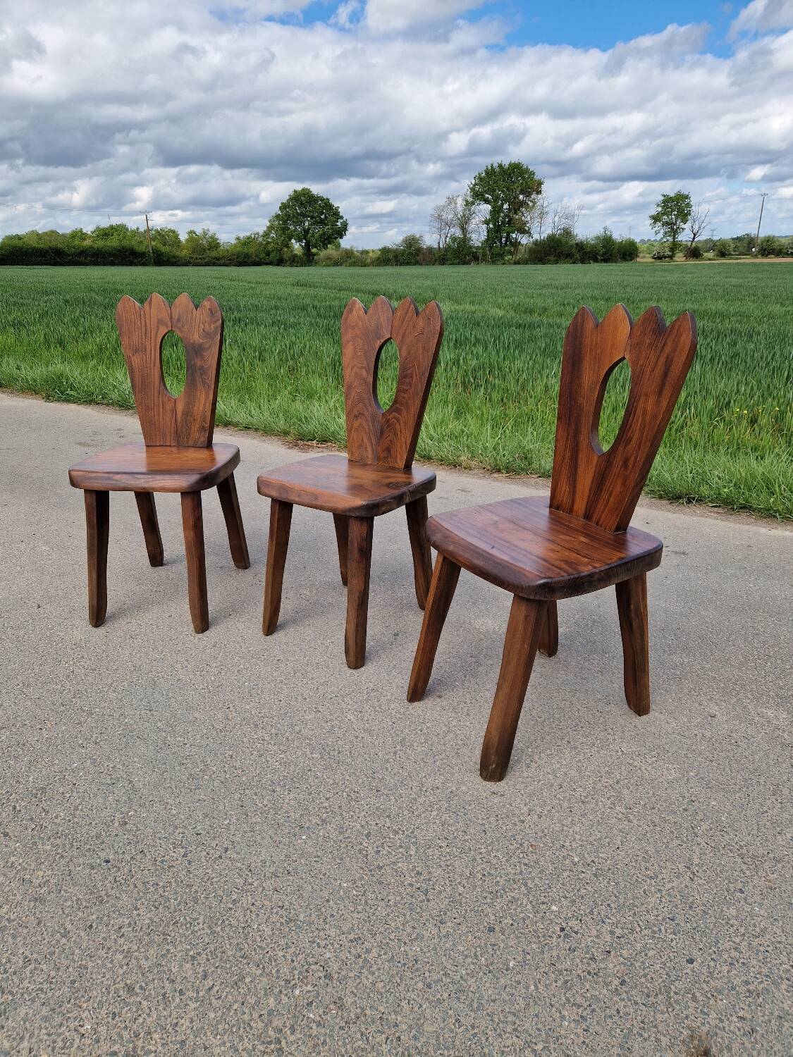 Lot de 3 chaises brutaliste Aranjou style olavi Hanninen