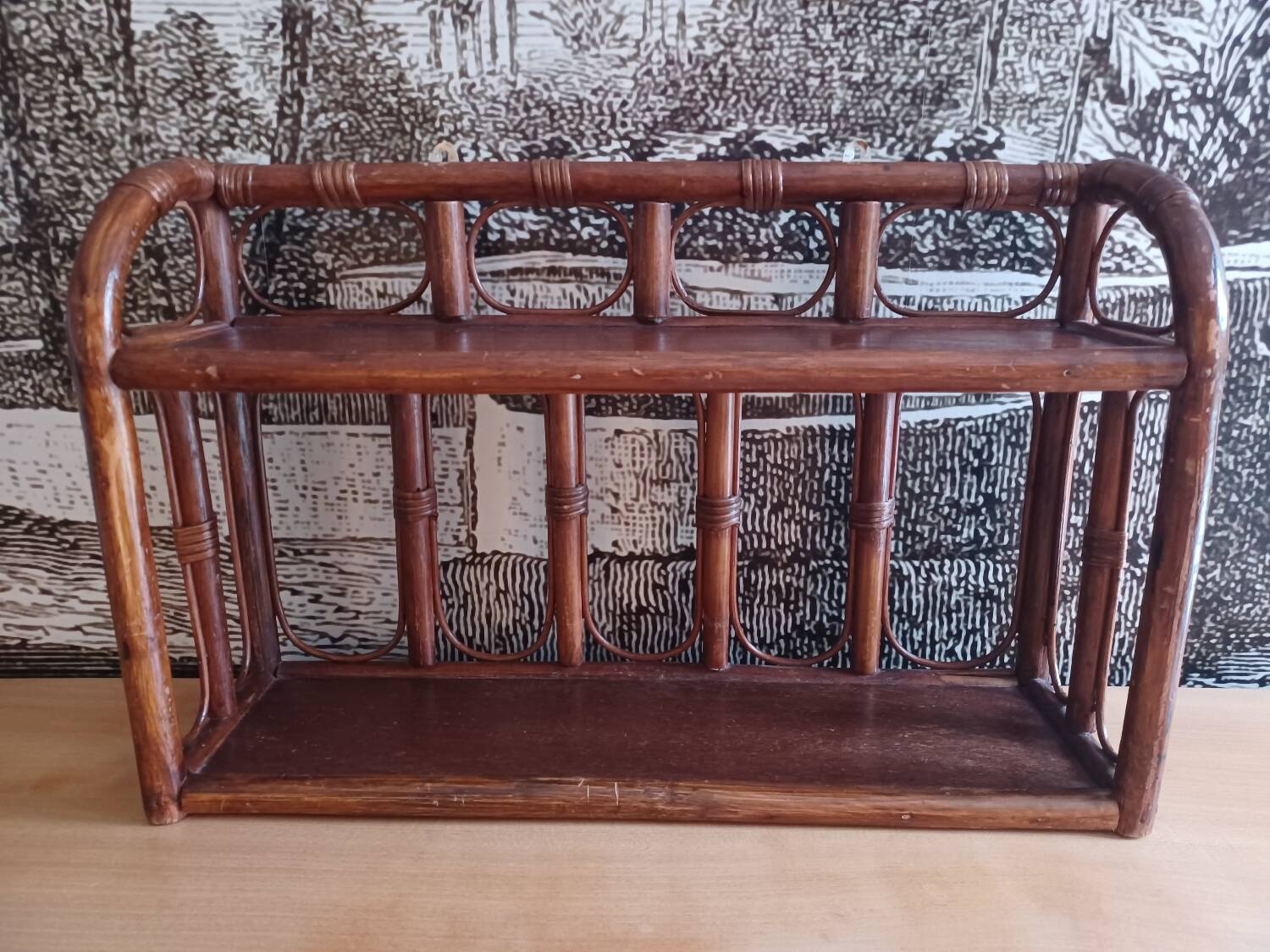 Vintage rattan wall shelf