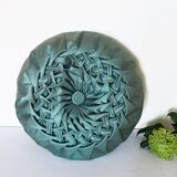 Round cushion in green pleated silk