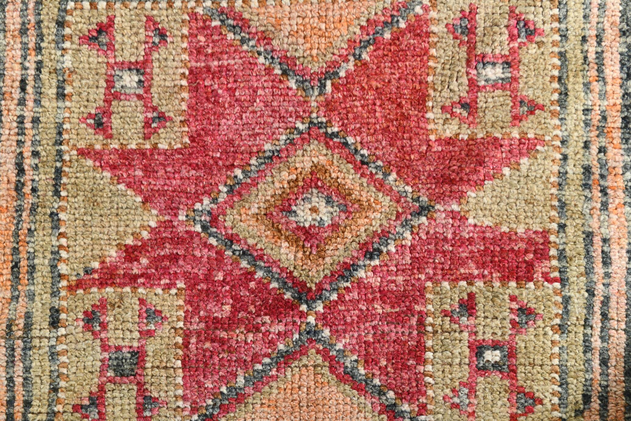 4x12 Vintage Long Wide Vintage Runner, Soft Red Wool Runner Rug, 104x363Cm