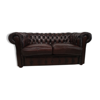 Brown leather chesterfield sofa two places