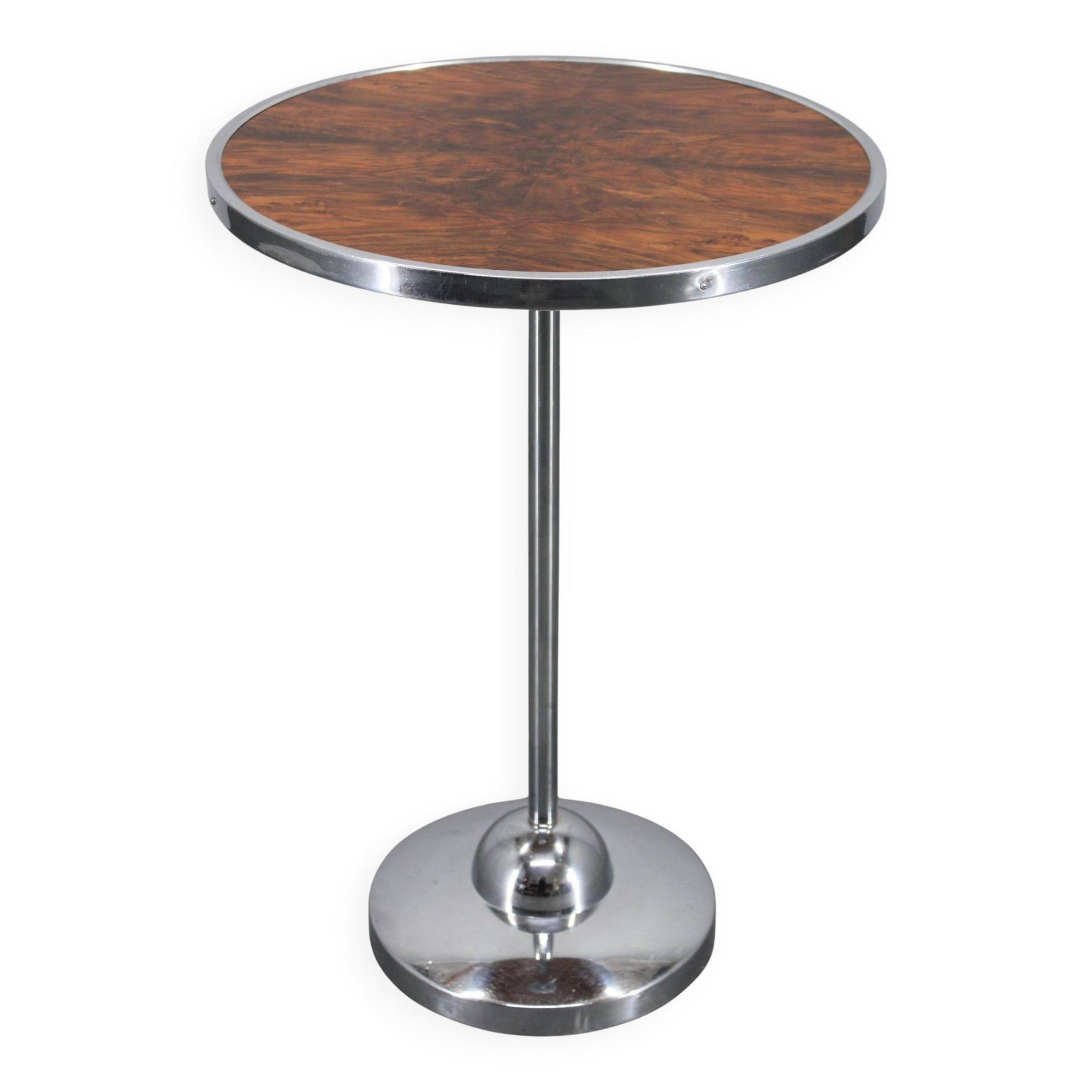 1950s Czechoslovakian walnut & chrome round side table, refurbished