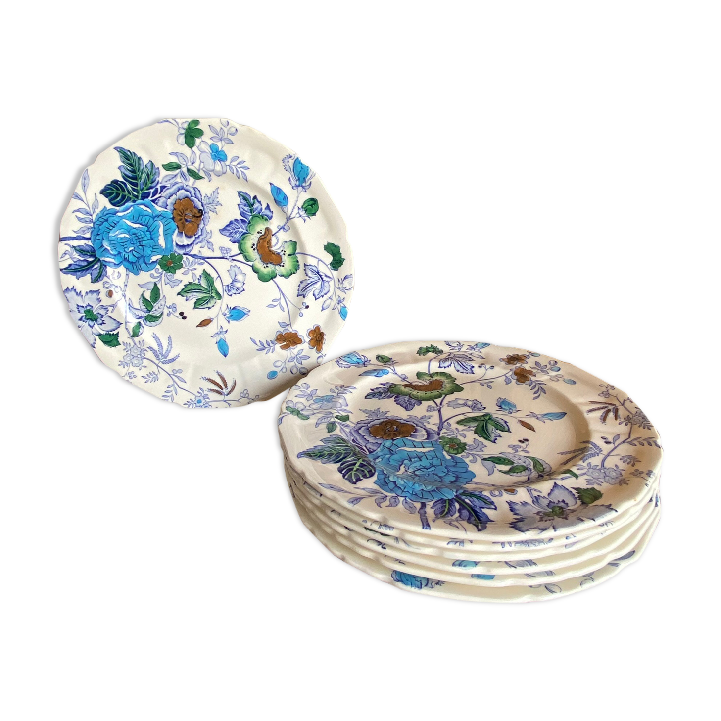 Set of 8 flat plates Mason's Belvedere flowers