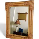 1960s Mid-Century Bamboo & Rattan Mirror in French Riviera Style