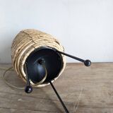 Fiber and metal tripod lamp