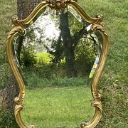 Beveled gilded wood mirror with violin shapes, Louis XV baroque style shell