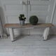 Bench in grey with wheels, bleached wood seating waxed finish