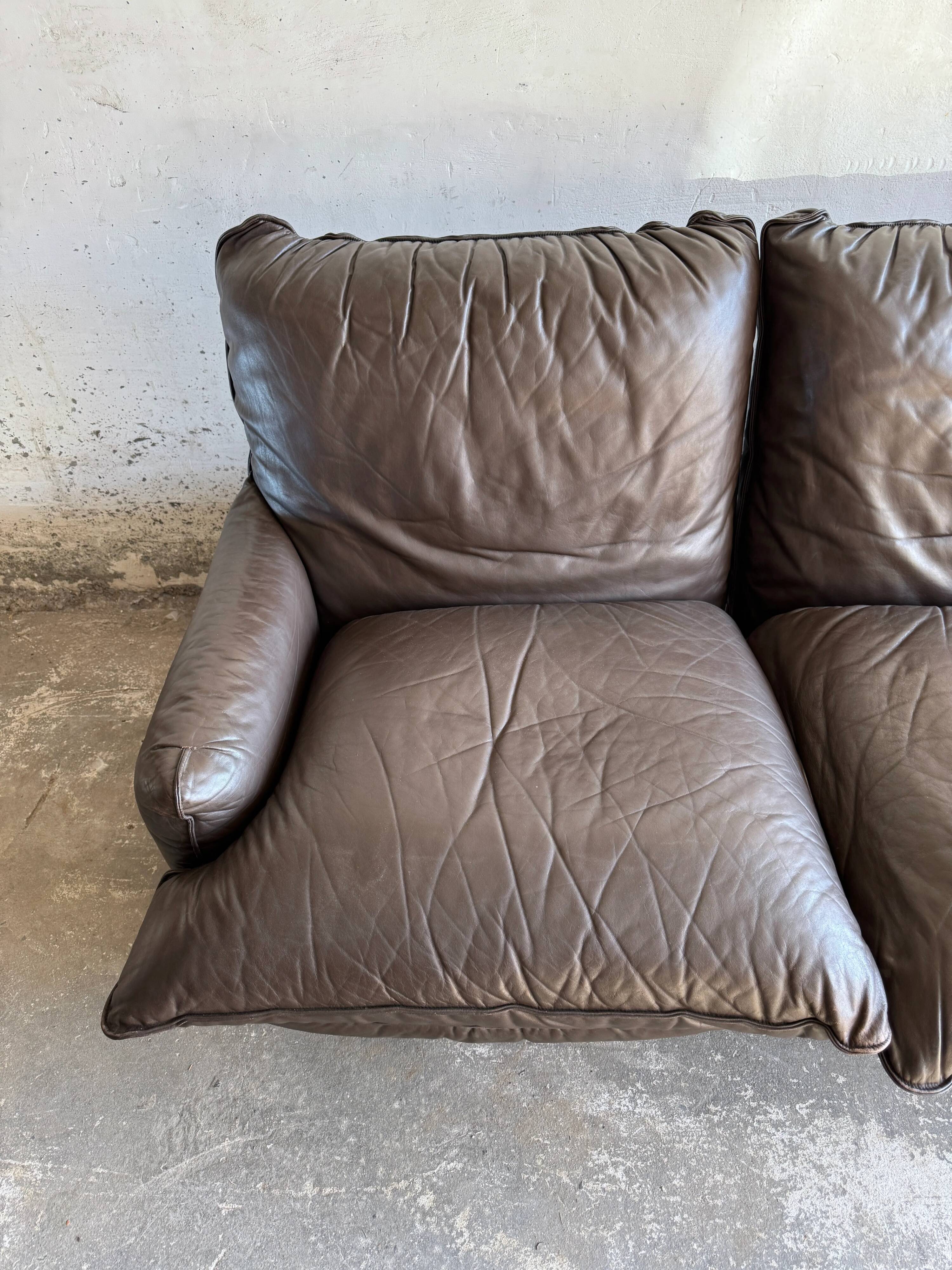 Michel Cadestin 1970s Dark Brown Leather 4-Piece Modular Sofa for Airborne