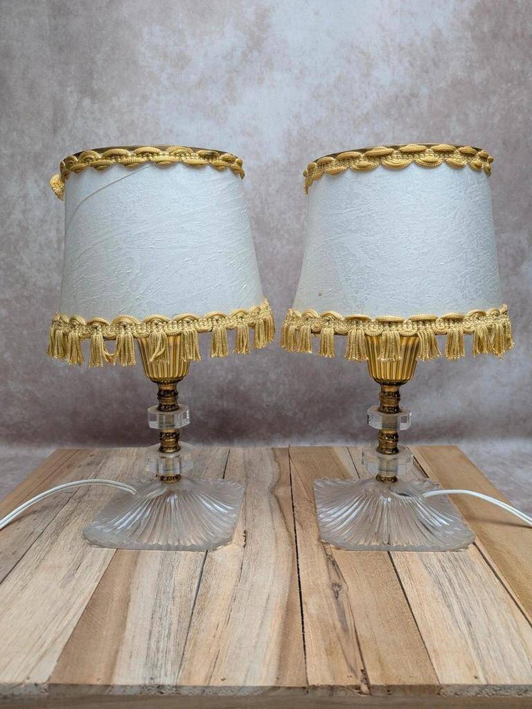 Pair of vintage lamps in plexiglass and gold metal