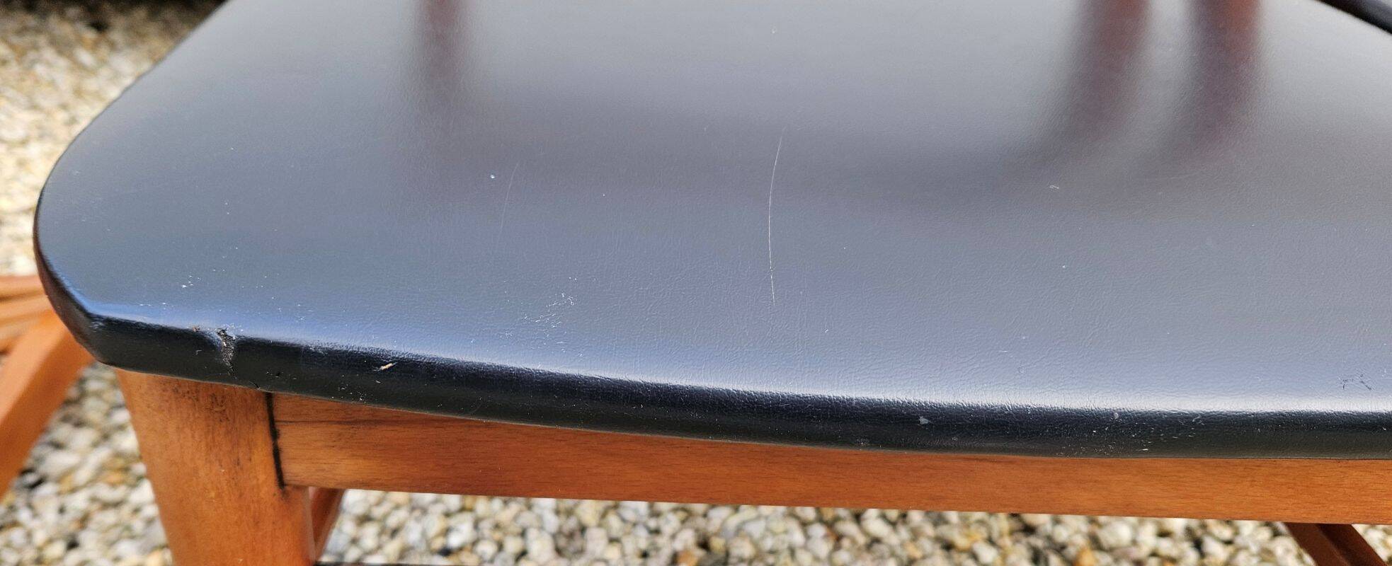 4 Scandinavian Design Chairs in Teak with Black Skai Upholstery 1960