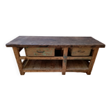 Ancien établi vintage de menuisier en bois, déco industrielle
