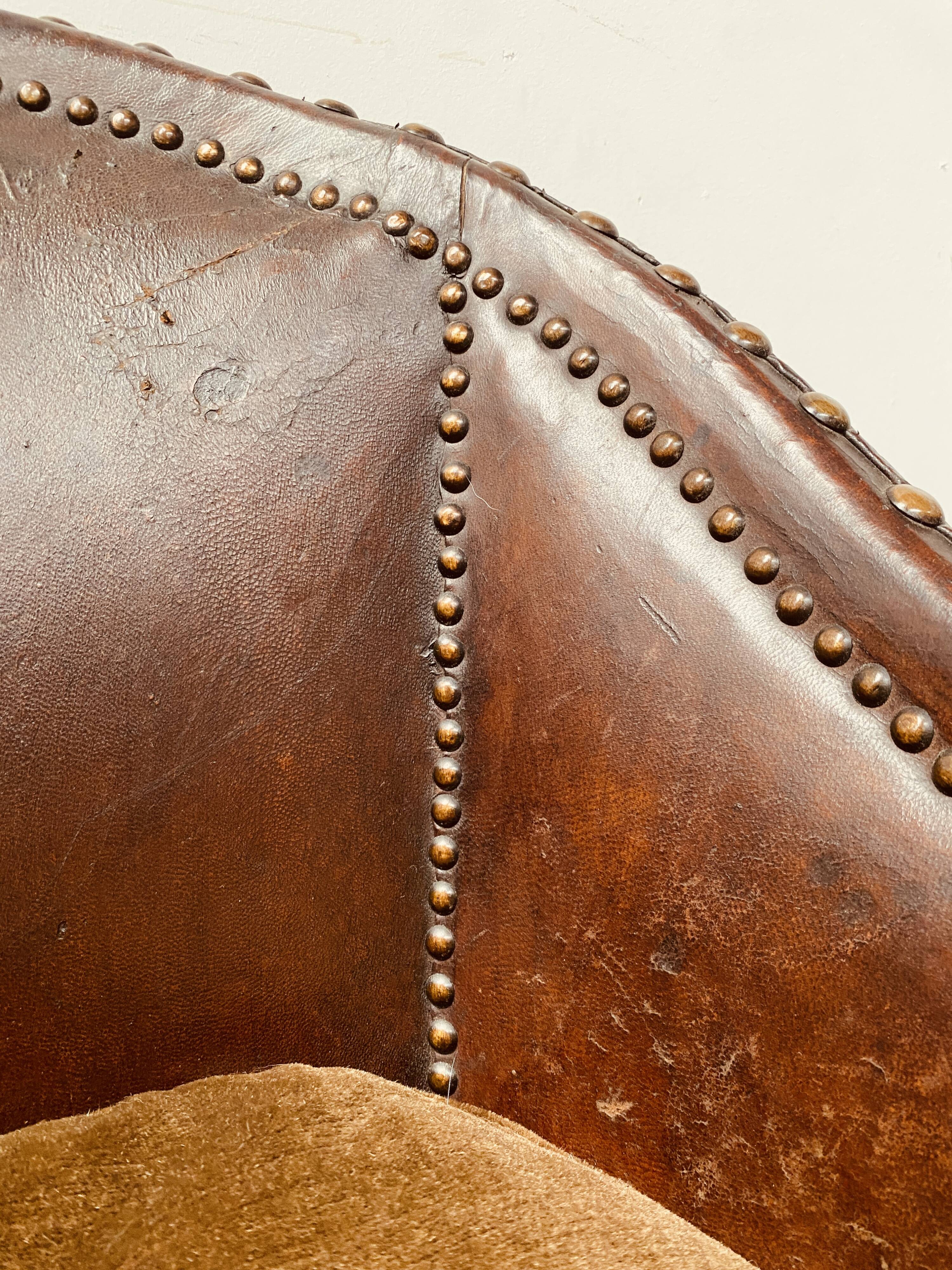 20th Century Art Deco Studded Leather Club Chair