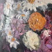 Large oil on canvas of a still life with flowers 1929, antique painting.