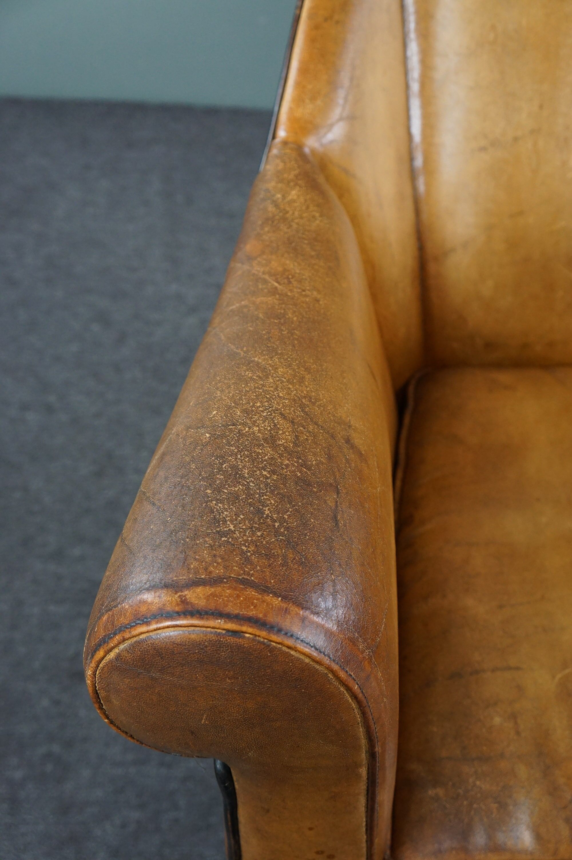 Pair of vintage sheep leather Art Deco armchairs by Bart van Bekhoven