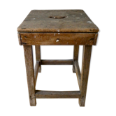 Tabouret d'atelier à poignée en bois brut années 50