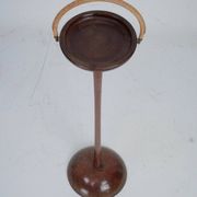 Vintage Wooden Ashtray Stand with Braided Leather Handle. Italy 1950s