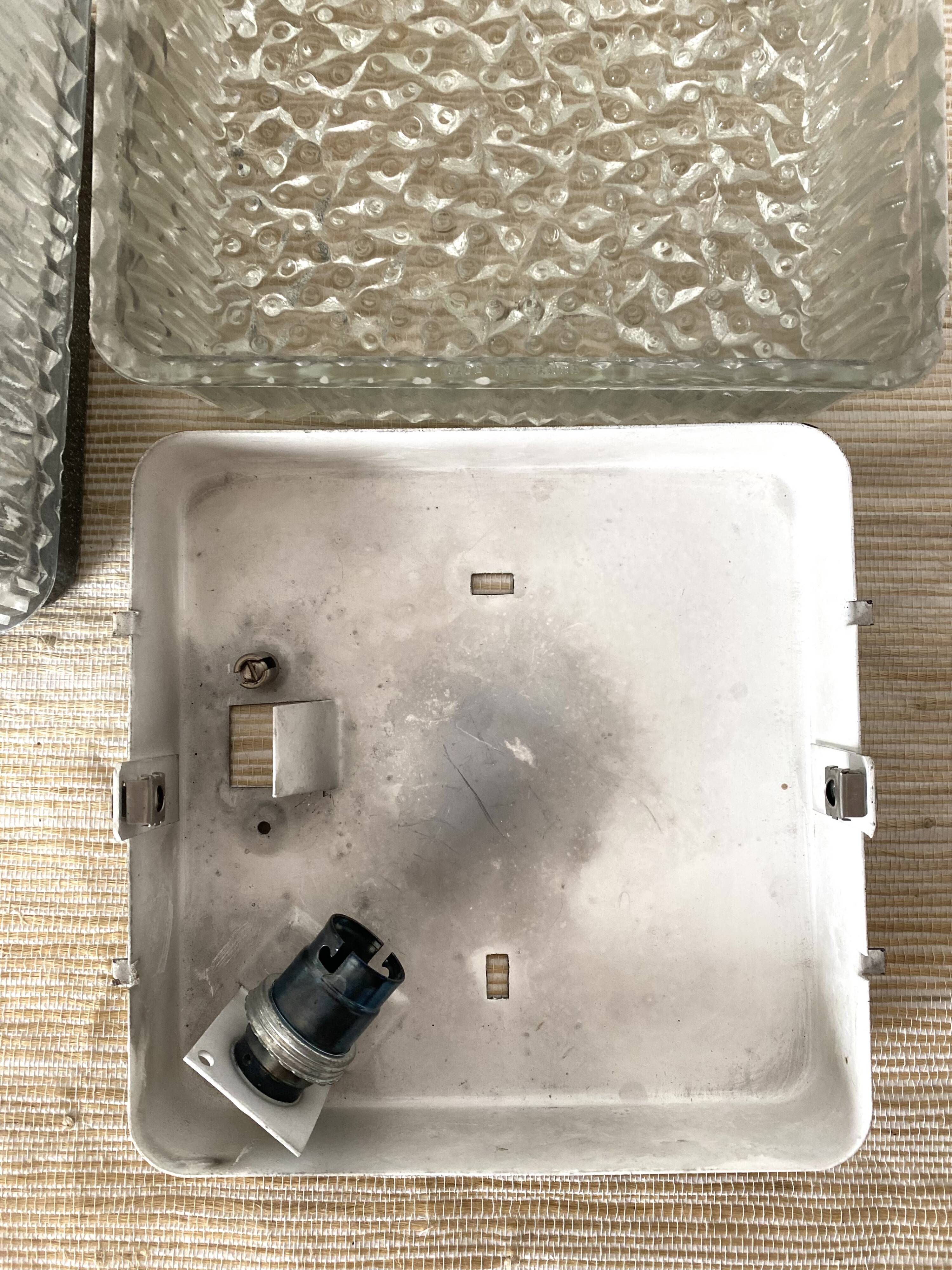 Plafonniers carrés en verre holophane, années 1960-1970