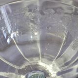 Beautiful set of seven crystal champagne glasses engraved with vine branches