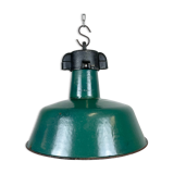 Industrial Green Enamel Factory Lamp with Cast Iron Top, 1960s