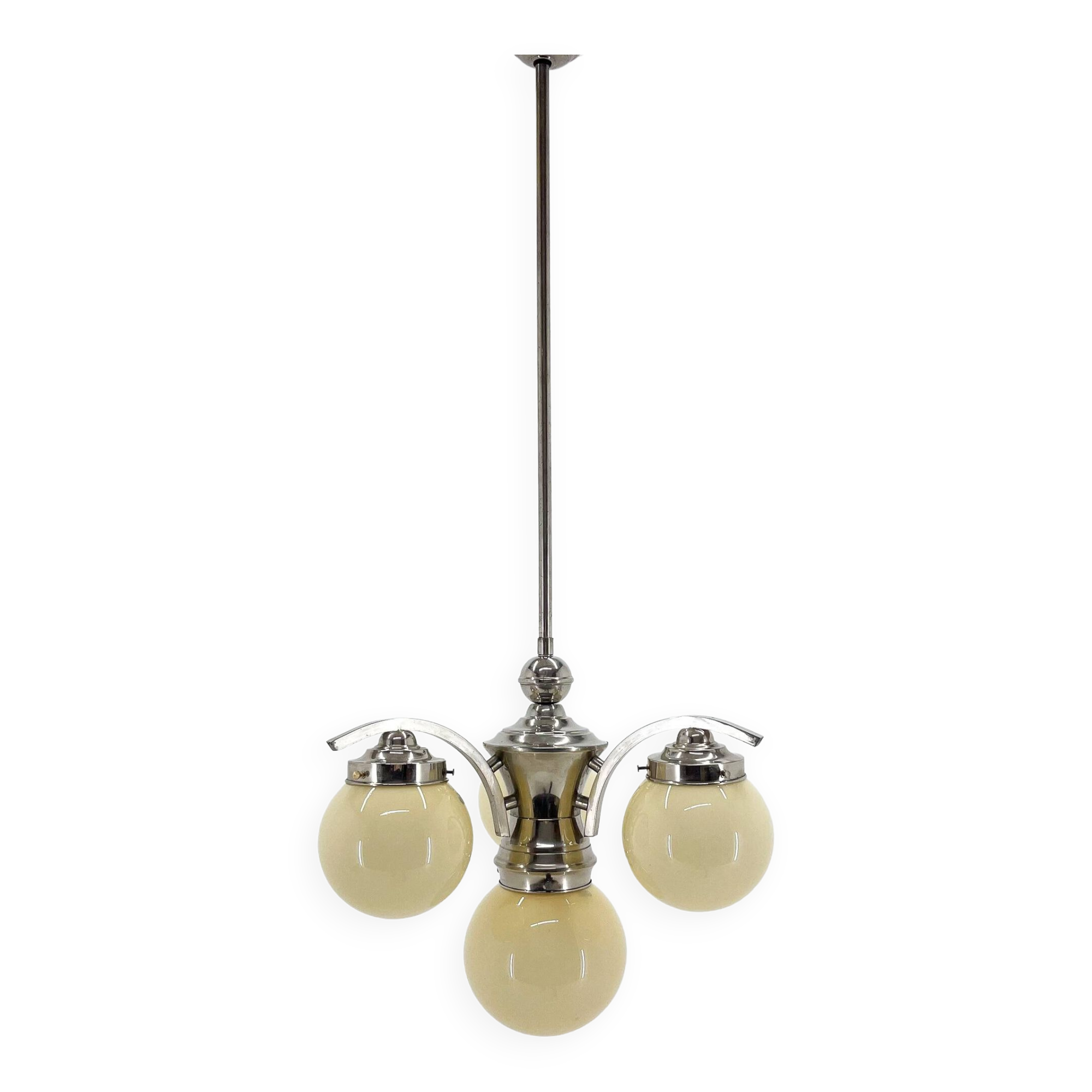 Art Deco, Chrome and Champagne Glass Chandelier, 1930s