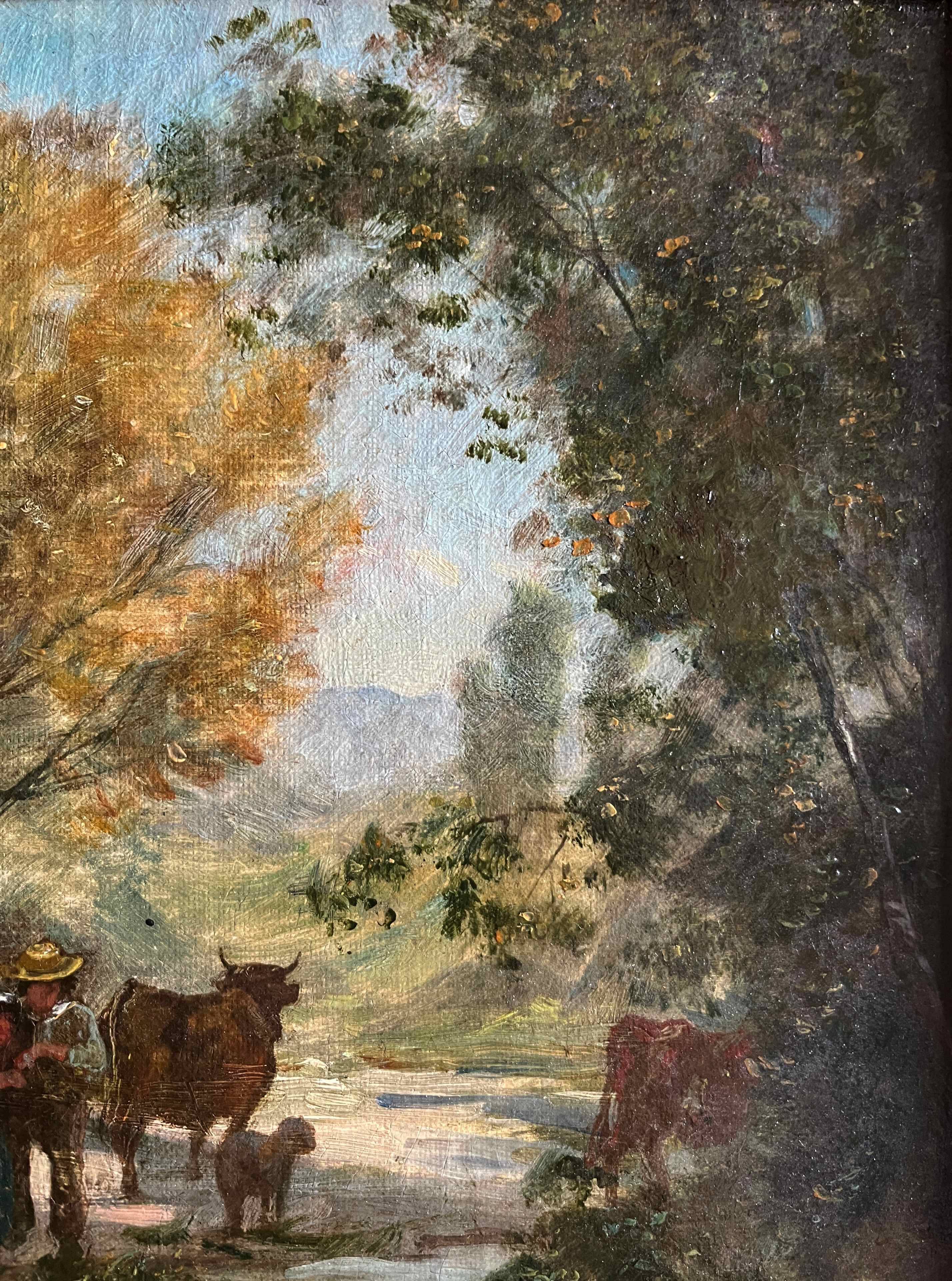 Painting hst xix° animated landscape (camargue - gardian?) signed