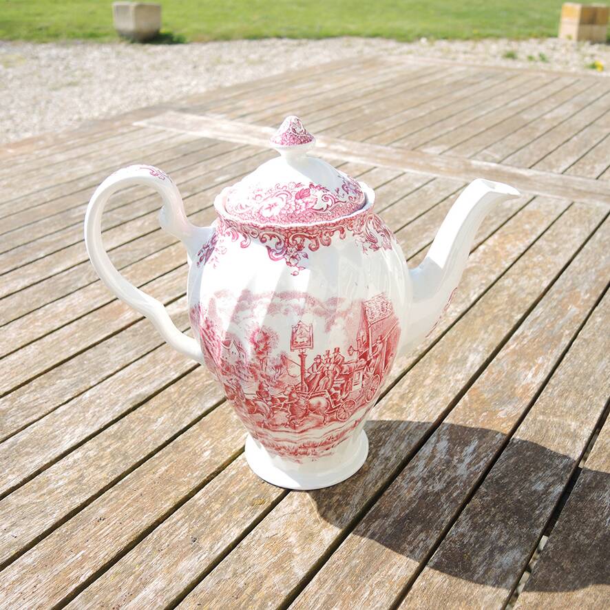 Antique Johnson Bros Ceramic Teapot - The Stagecoach