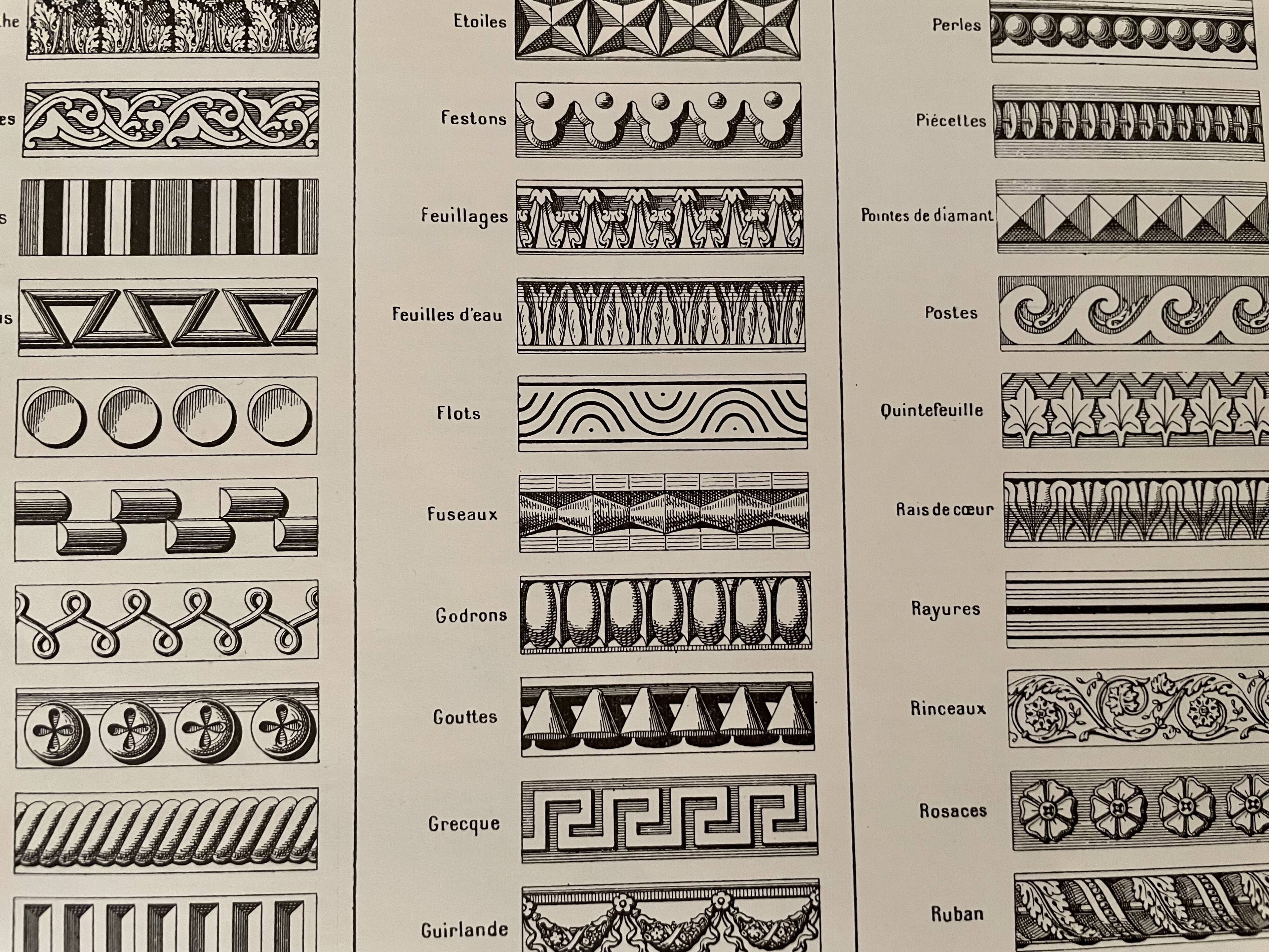 Lithograph engraving on architectural ornaments from 1928