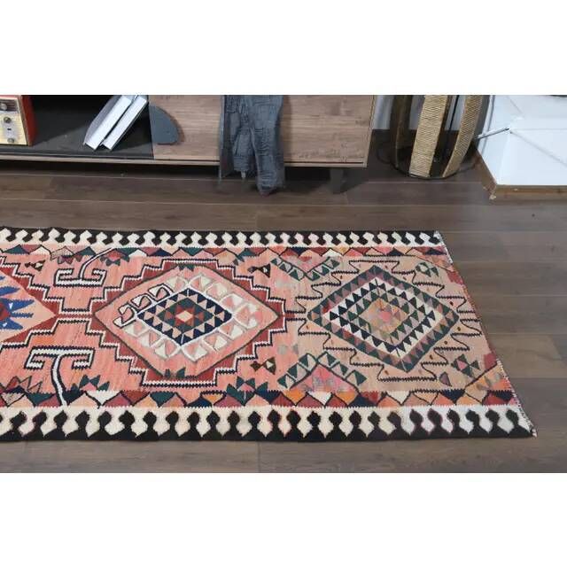 1970s Turkish Oushak Handmade Wool Cotton Orange Runner Rug 93x305