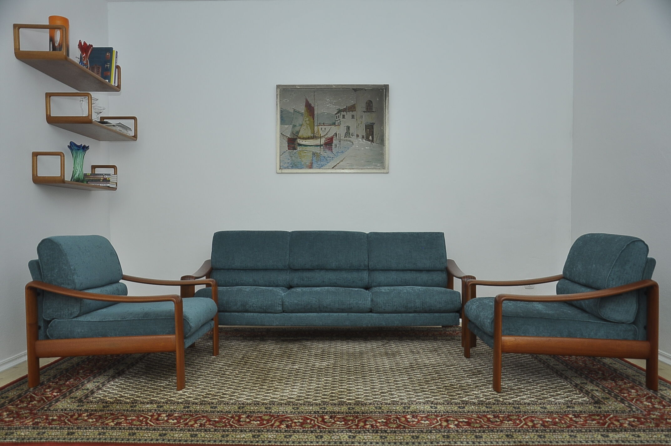 Scandinavian Teak Living Room Set, 1970s, Set of 3