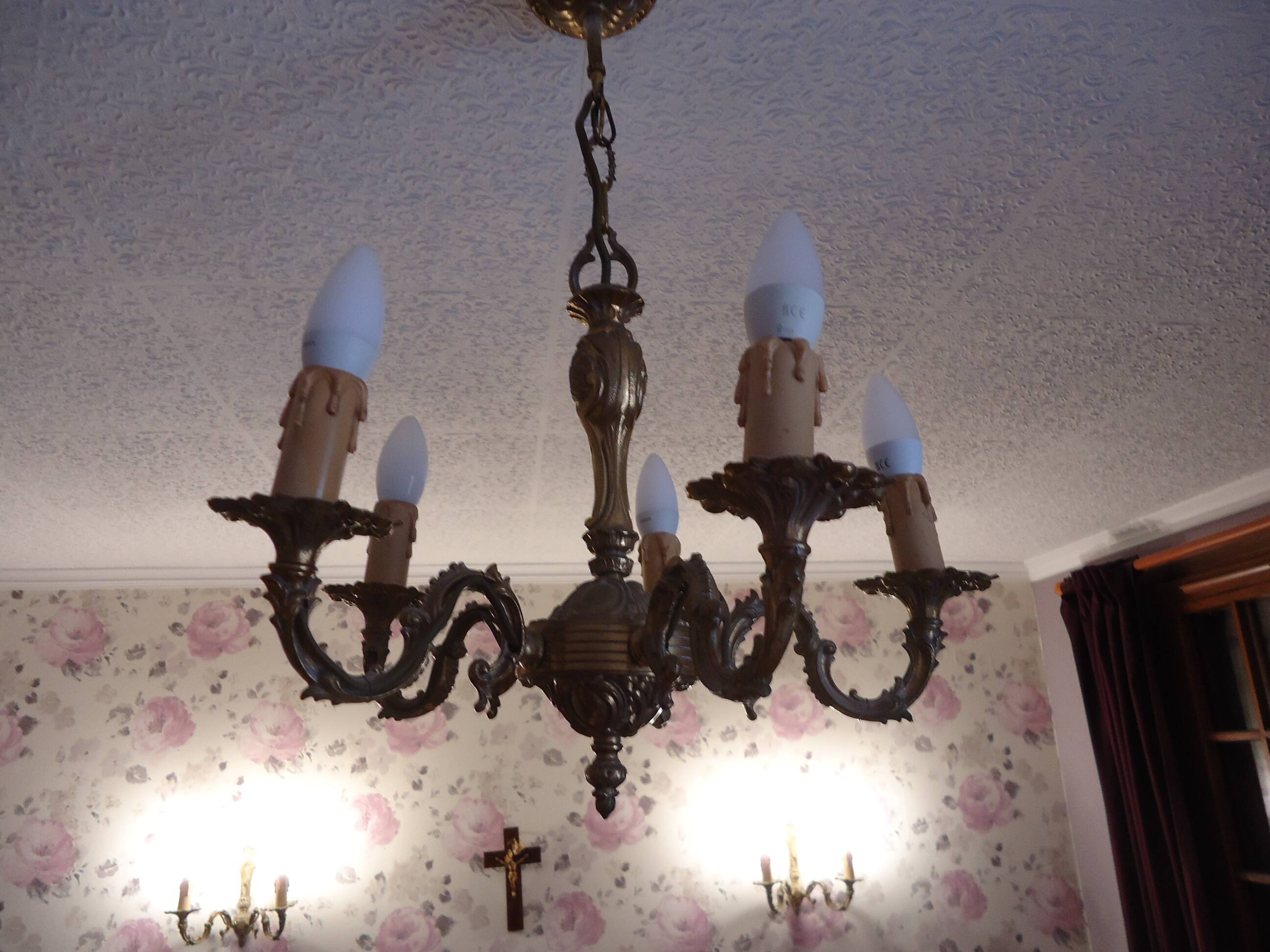Lustre 5 braches + 2 appliques bronze
