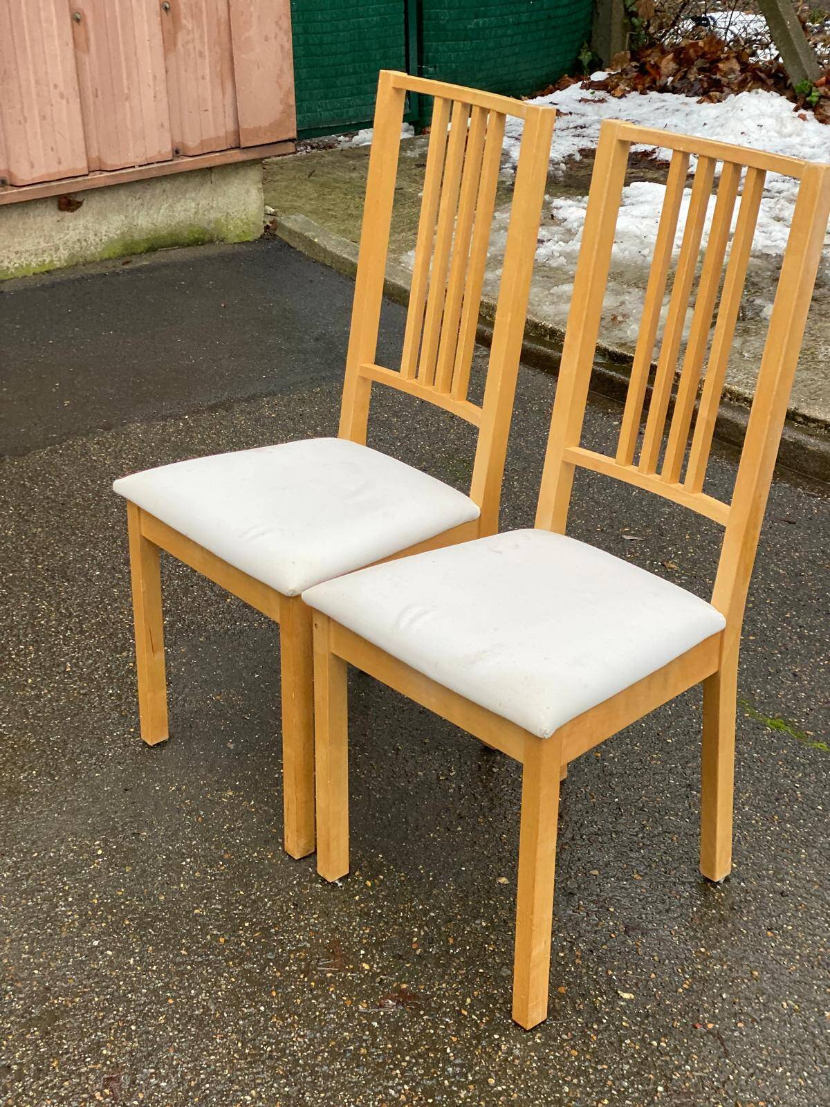 2 Scandinavian dining chairs made of solid light birch wood, IKEA Borje.