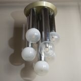 Chandelier with 7 lights in frosted glass, Italy, 1970s