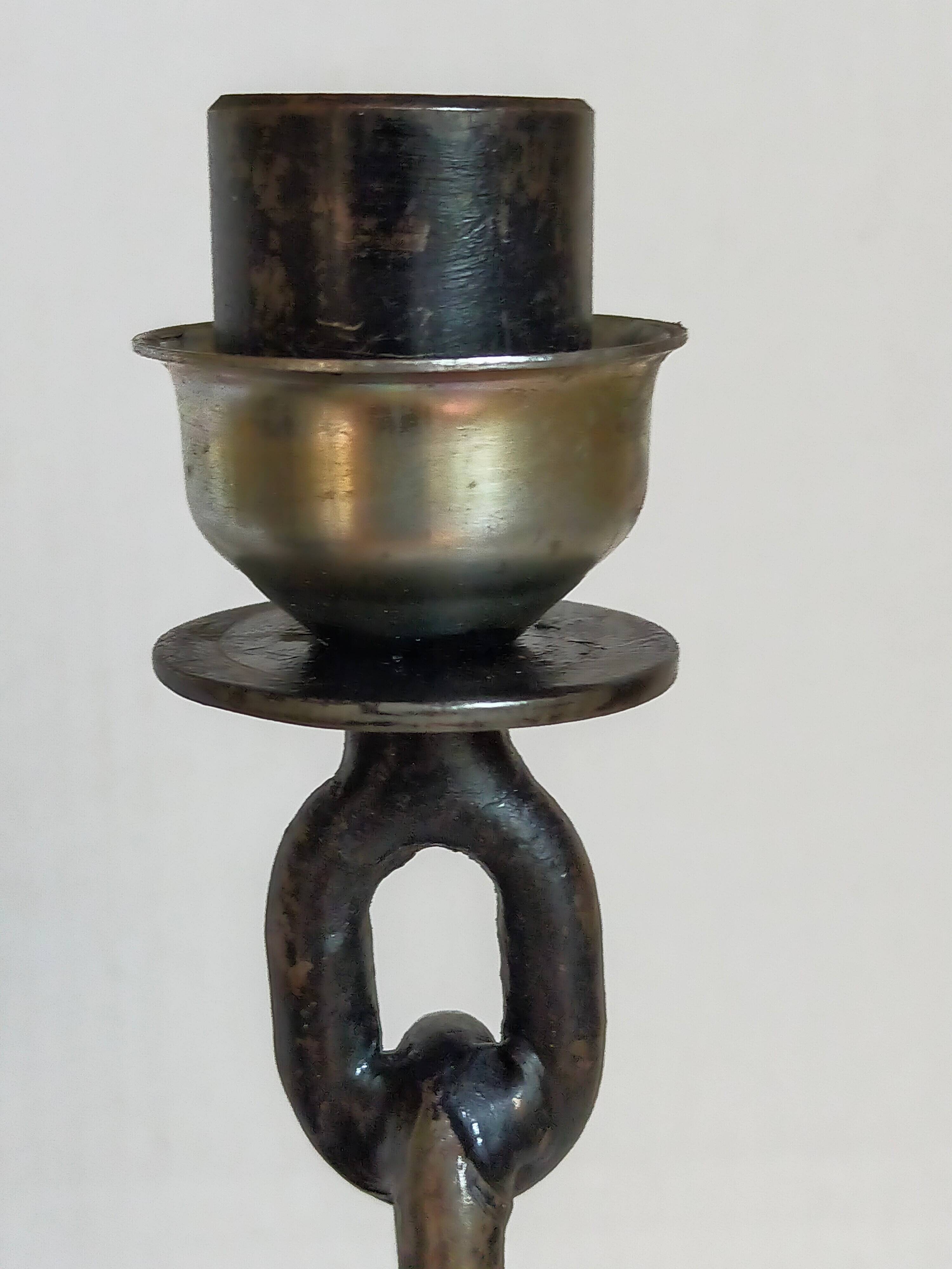 Duo of brutalist Art-popular candlesticks 50s