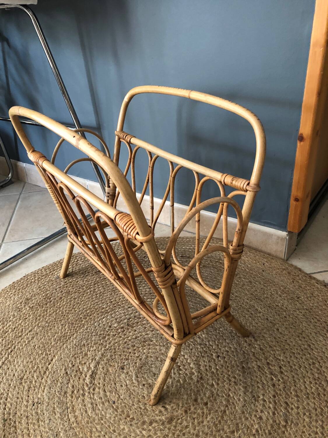 Vintage rattan magazine rack