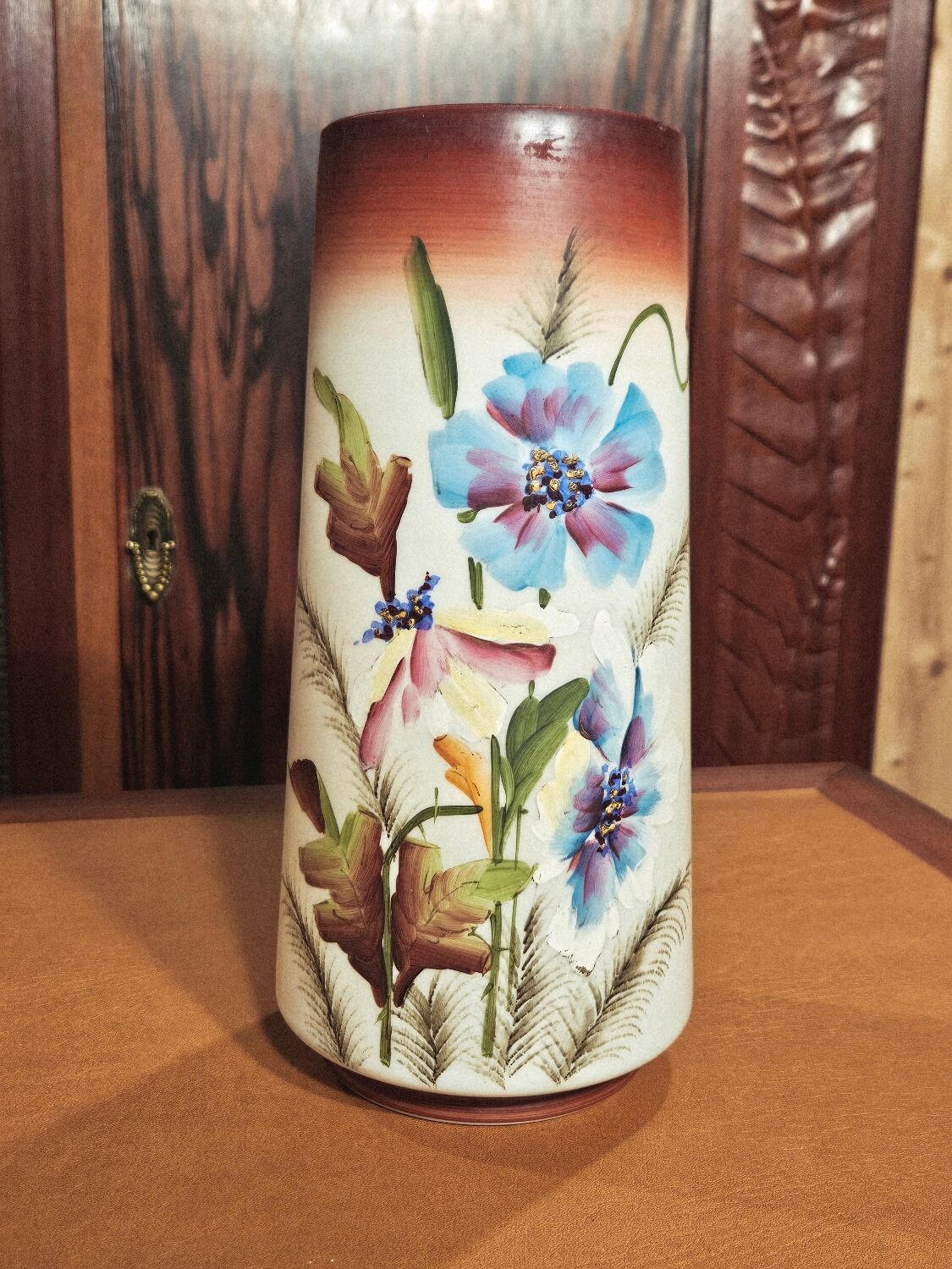 Antique Opaline Vase with Floral Decoration 1900 Art Nouveau