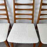 4 Scandinavian chairs, teak with boucle seats.