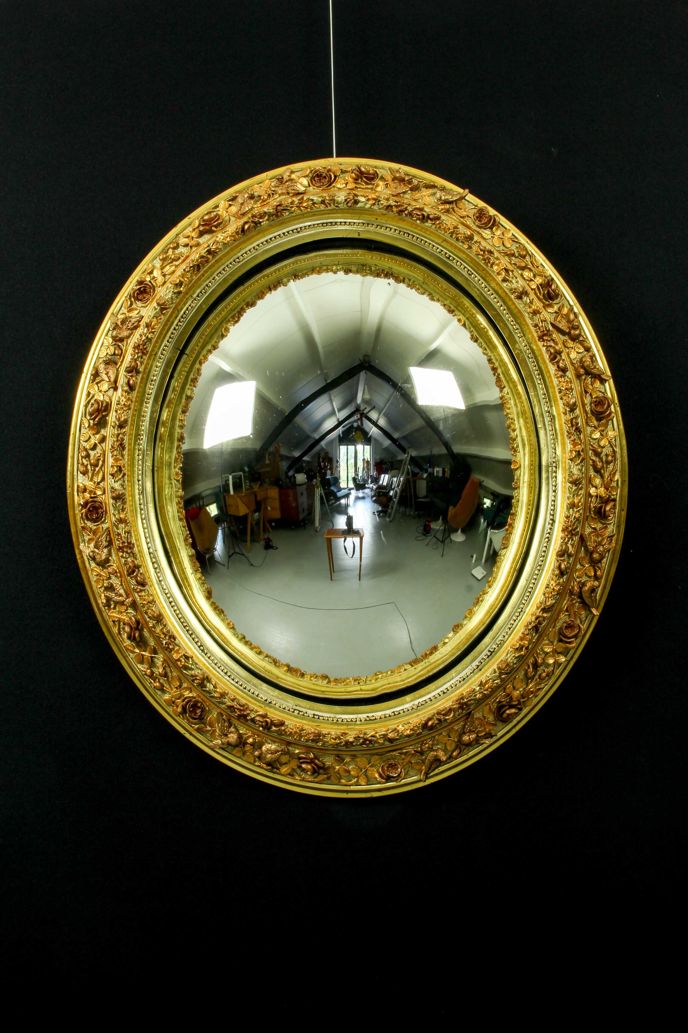 19th century French Gilt  butler mirror with roses and birds