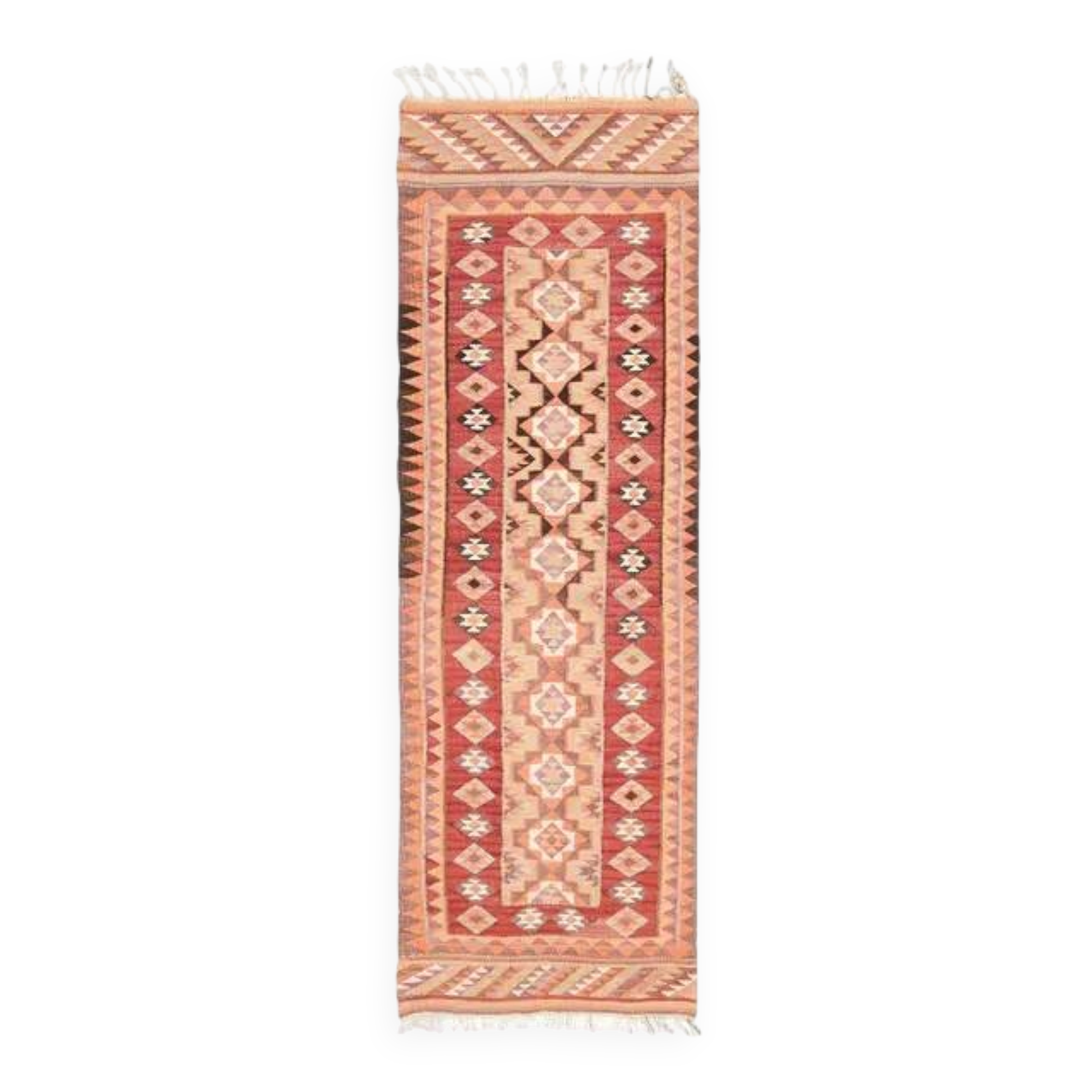 1970s Vintage Turkish Hand-Knotted Wool Cotton Orange Runner Rug 89x287