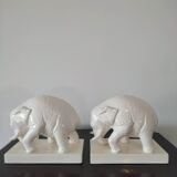Book endpiece "elephants" in white ceramic