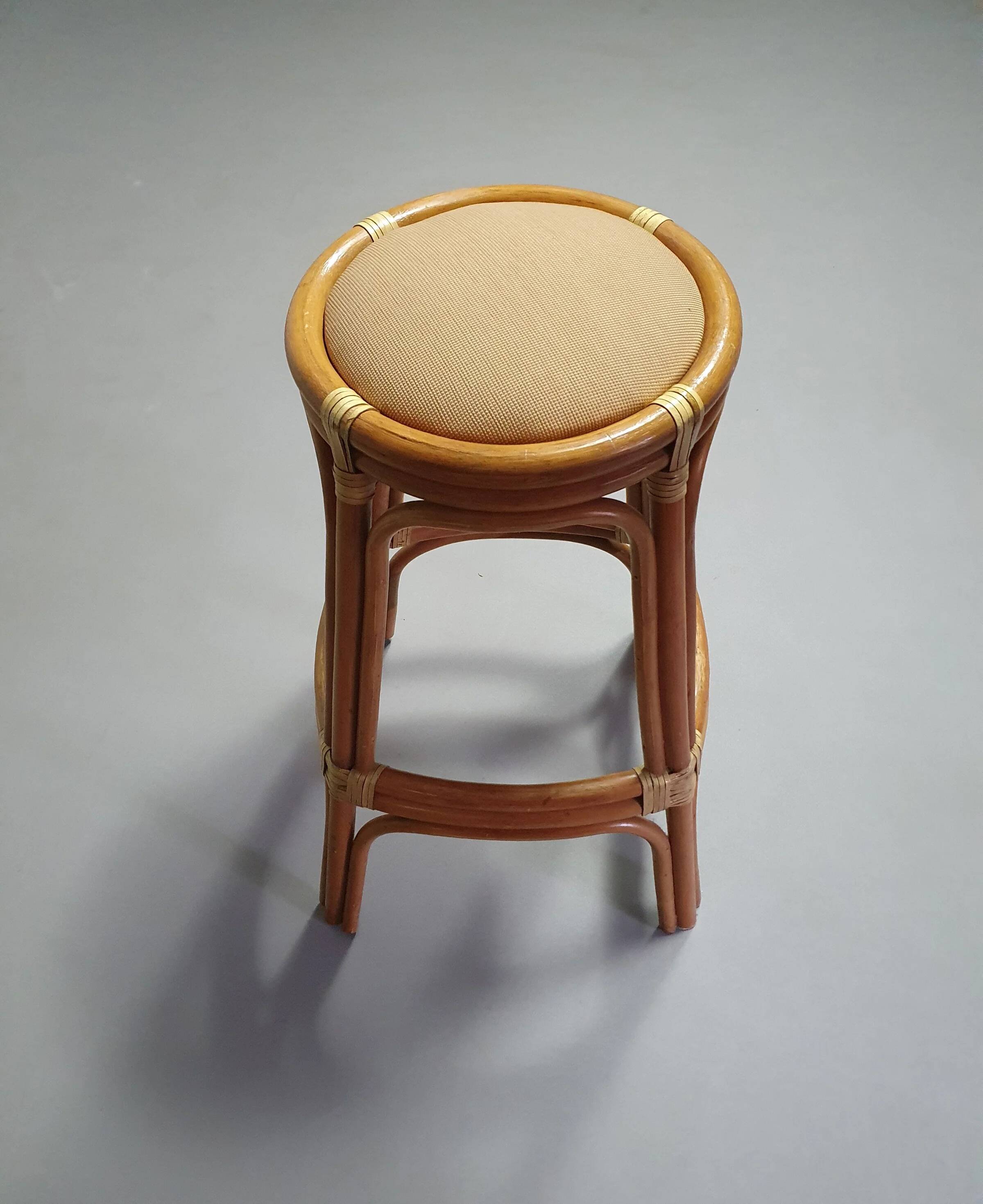 3 x bamboo stool with leather laces / 70s