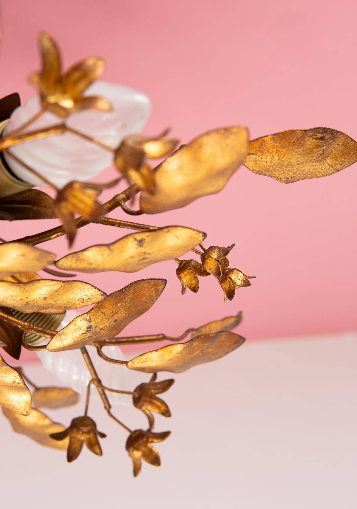 Italian ceiling light metal gold leaves 60s