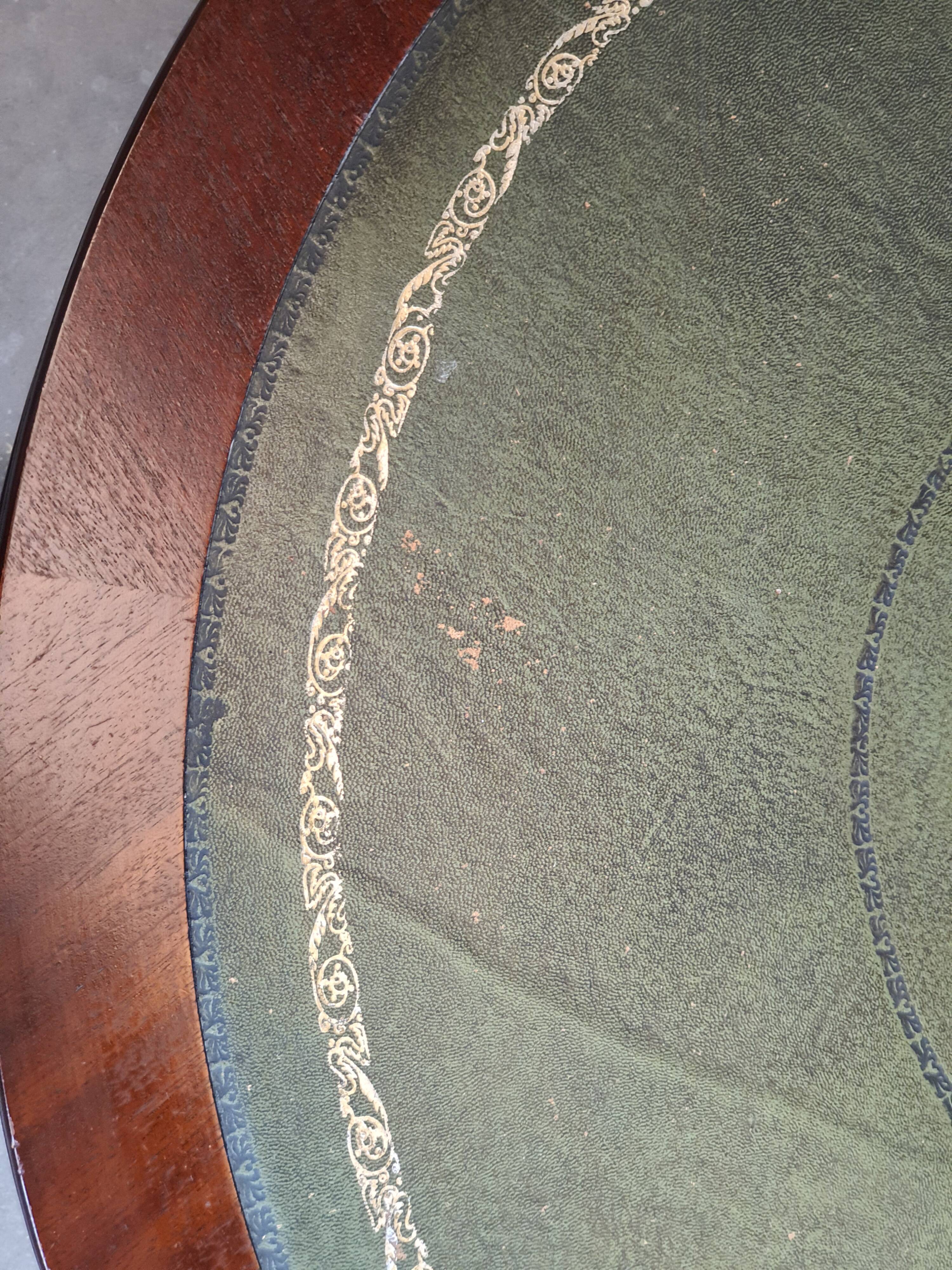 English game table leather tray and lion foot