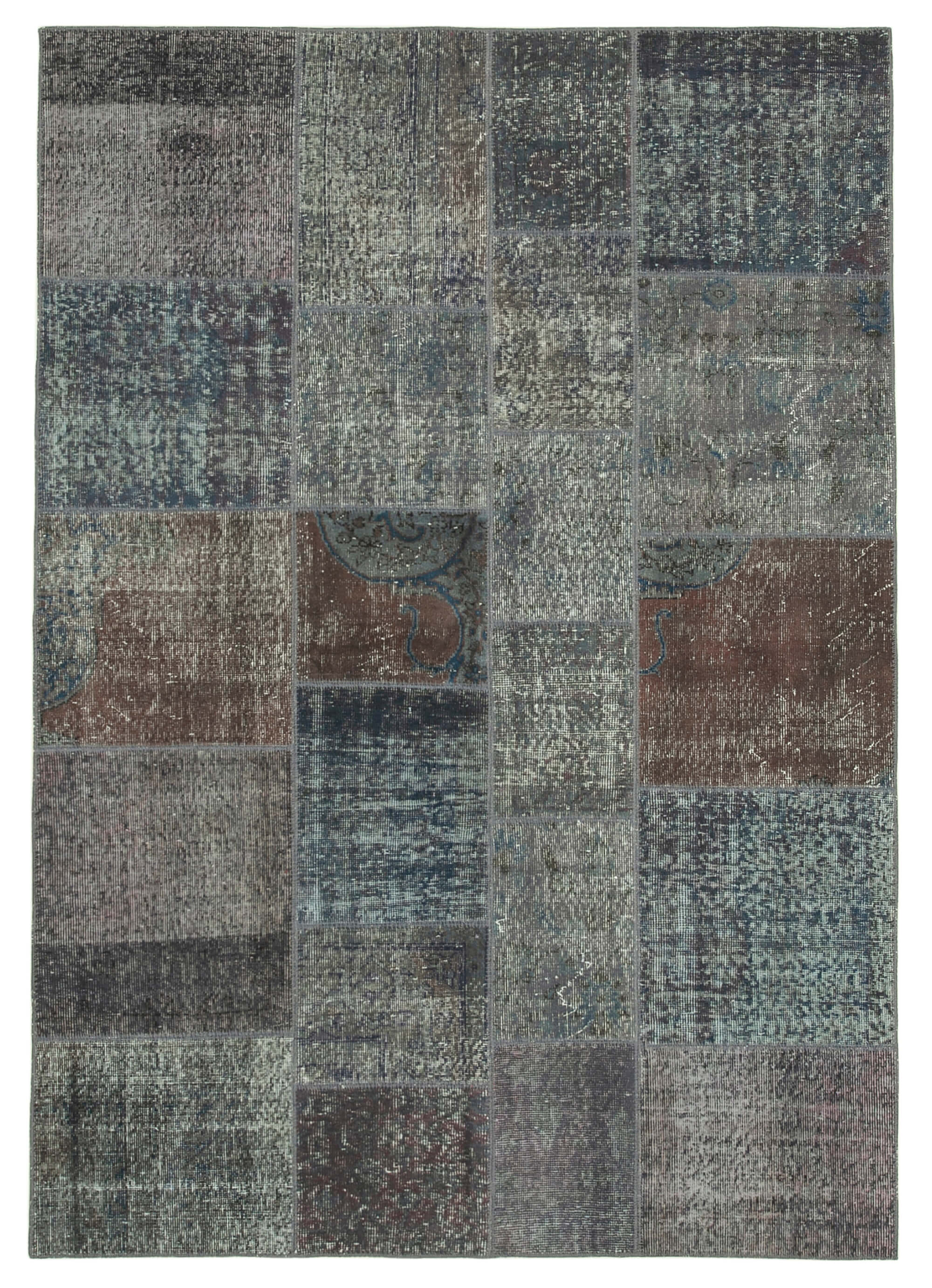 Handmade Anatolian Vintage 171 cm x 243 cm Grey Patchwork Carpet
