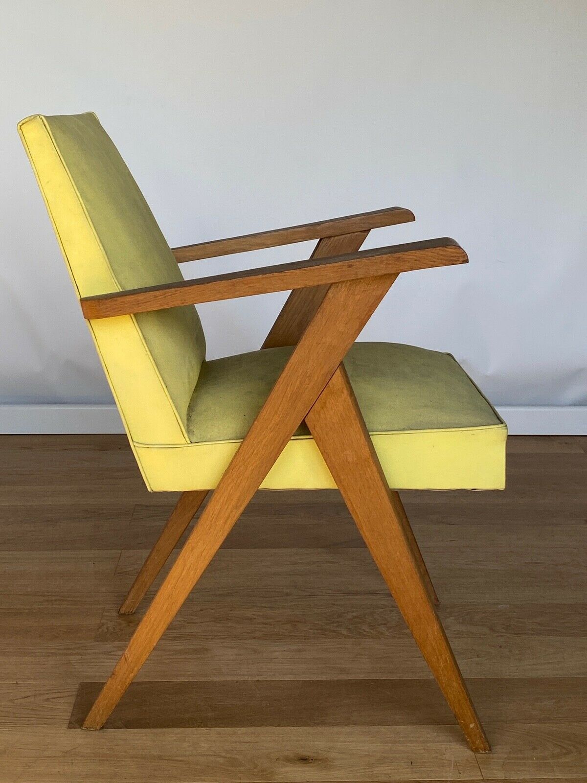 Armchair 1960 french work seat yellow compass feet