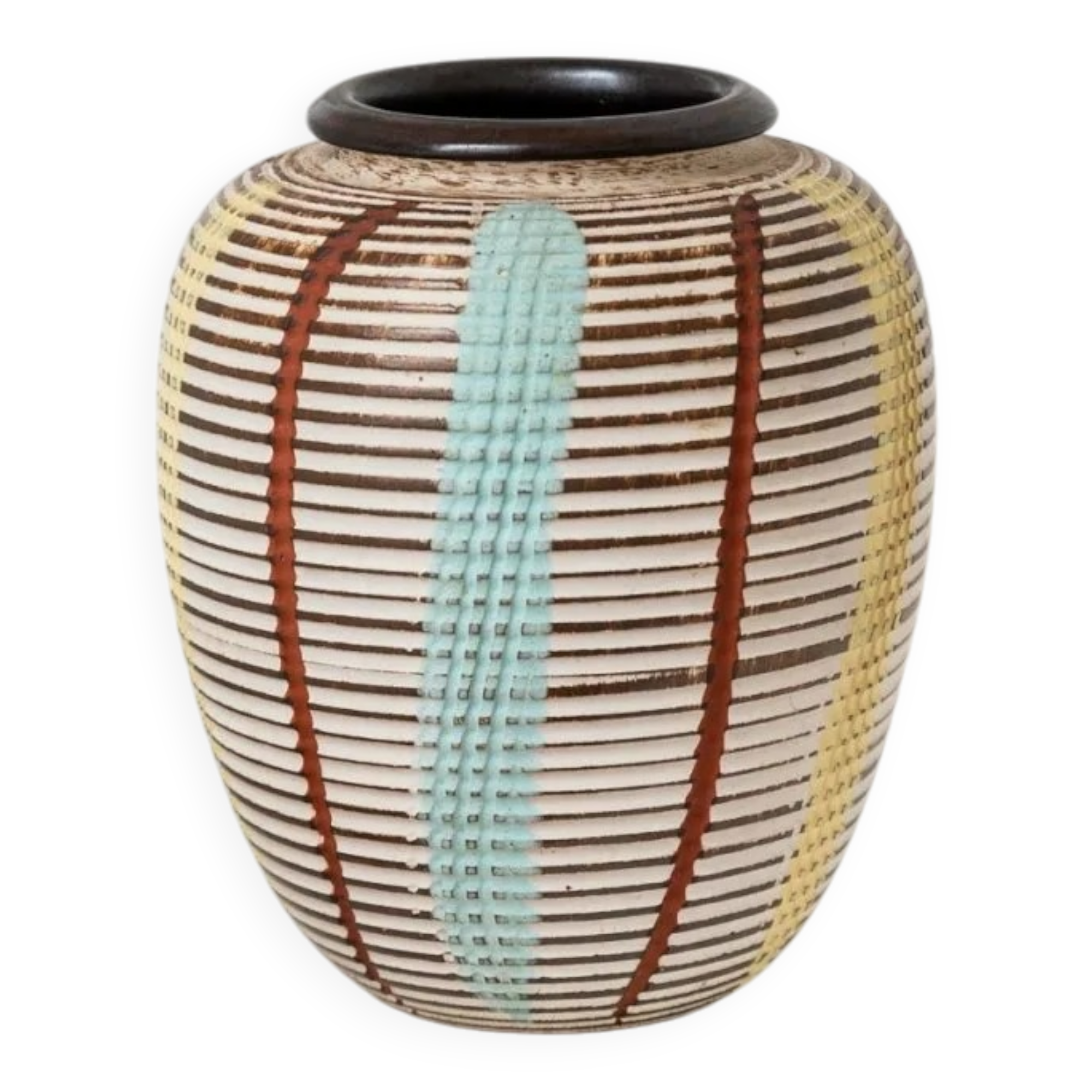 Cream-ivory and multicolor ceramic vase No 27/15 by Dümler & Breiden, German 1960s Mid-Century