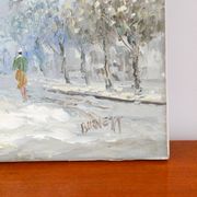 painting / oil on canvas streets of Paris under the snow vintage